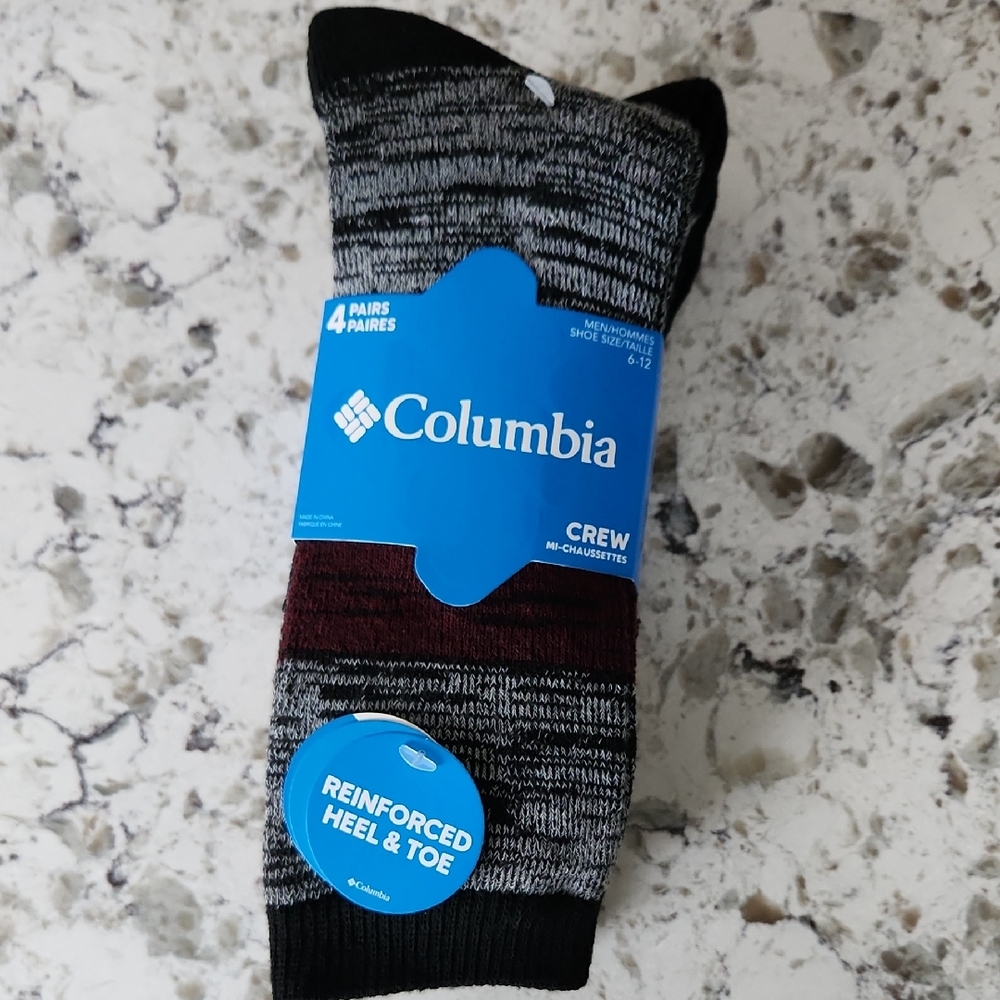 Columbia NWT Men 4 Pack Crew Sock Fits 6-12